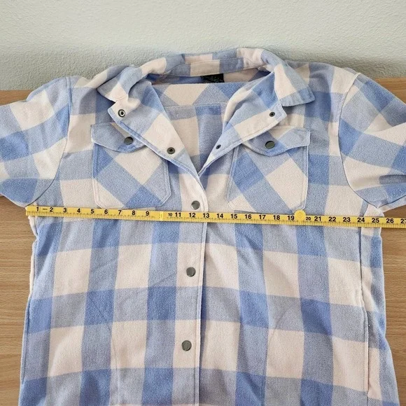 HFX Women's L Plaid Flannel Shirt Jacket Blue White Button Front Long‎ Sleeve - Picture 4 of 9